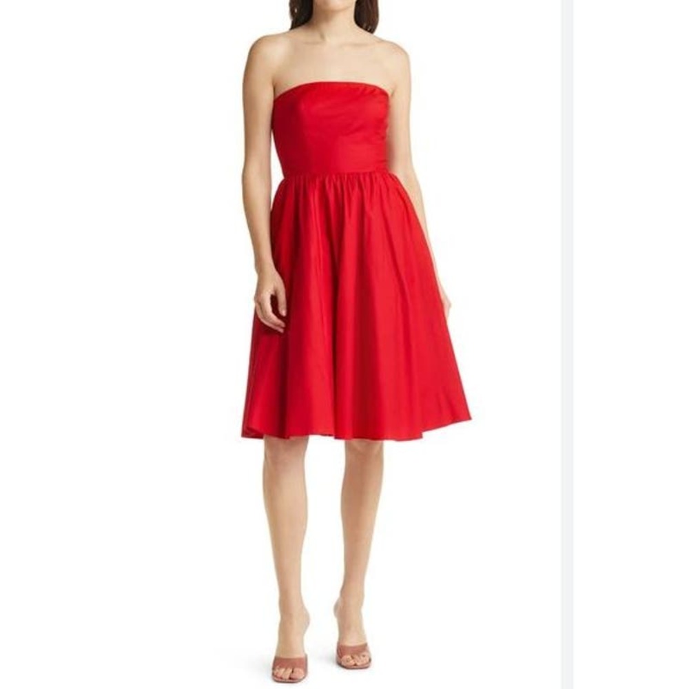 NWT! Reformation Fit & Flare Buttercup Strapless Midiโ Dress Cherry SIZE-10